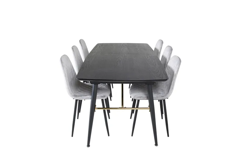 Gold Matgrupp Förlängningsbar 180-220 cm Rektangulär med 6 Polar stolar, Svart