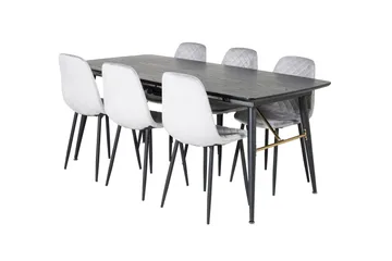 Gold Matgrupp Förlängningsbar 180-220 cm Rektangulär med 6 Polar stolar - Svart - Möbler - Bord & matgrupp - Matgrupp