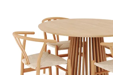 Gontas Matgrupp 120 cm Rund Ek med 4 Dastoori Matstol - Natur - Möbler - Bord & matgrupp - Matgrupp