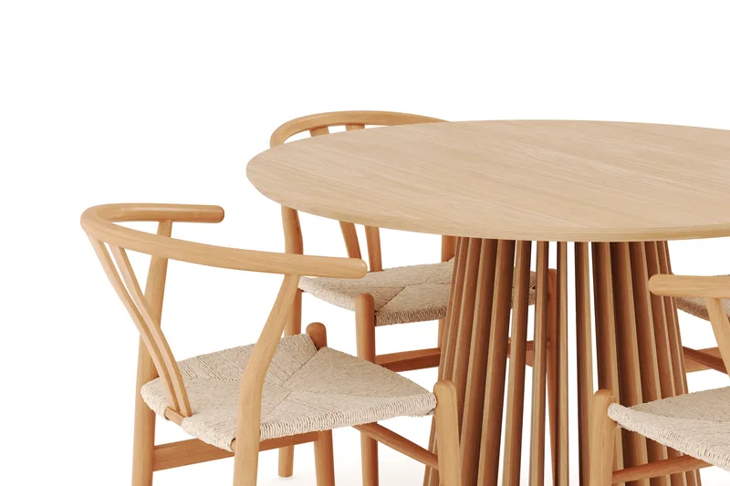 Gontas Matgrupp 120 cm Rund Ek med 4 Dastoori Matstol - Natur - Möbler - Bord & matgrupp - Matgrupp