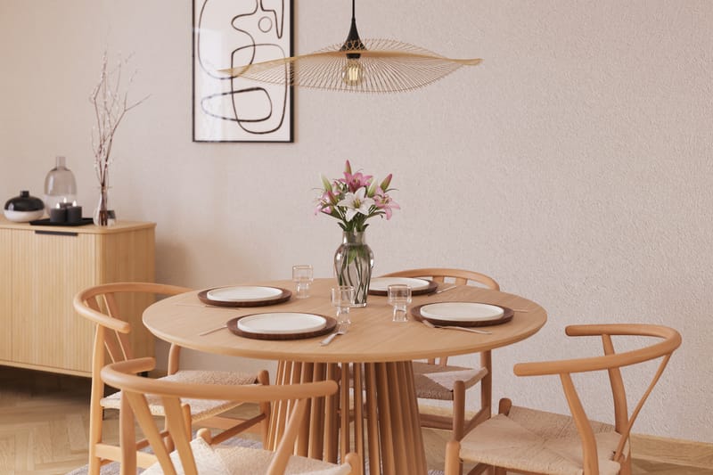 Gontas Matgrupp 120 cm Rund Ek med 4 Dastoori Matstol - Natur - Möbler - Bord & matgrupp - Matgrupp