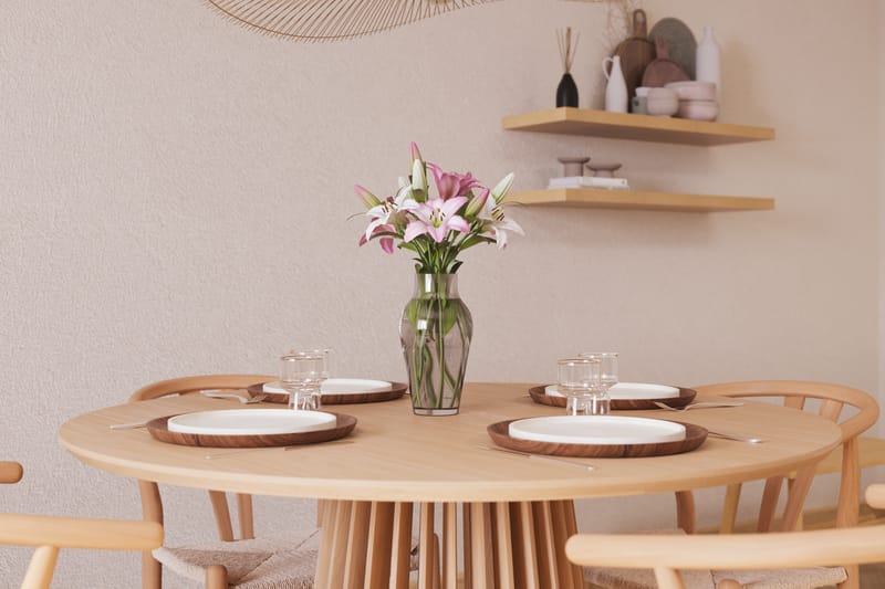 Gontas Matgrupp 120 cm Rund Ek med 4 Dastoori Matstol - Natur - Möbler - Bord & matgrupp - Matgrupp