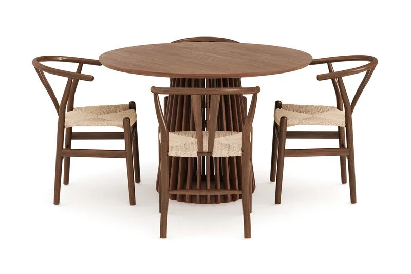Gontas Matgrupp 120 cm Rund med 4 Dastoori Matstol - Valnöt - Möbler - Bord & matgrupp - Matgrupp