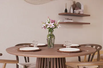 Gontas Matgrupp 120 cm Rund med 4 Dastoori Matstol - Valnöt - Möbler - Bord & matgrupp - Matgrupp