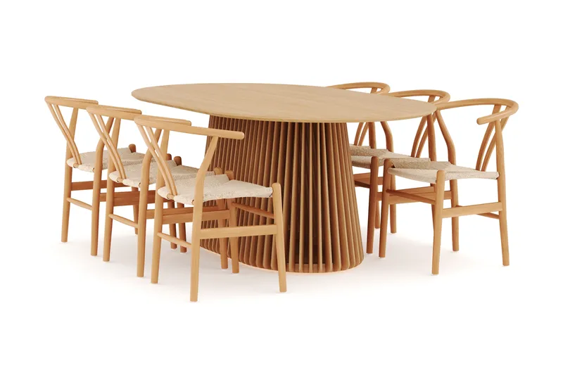 Gontas Matgrupp 200 cm Ovalt Ek med 6 Dastoori Matstol, Natur