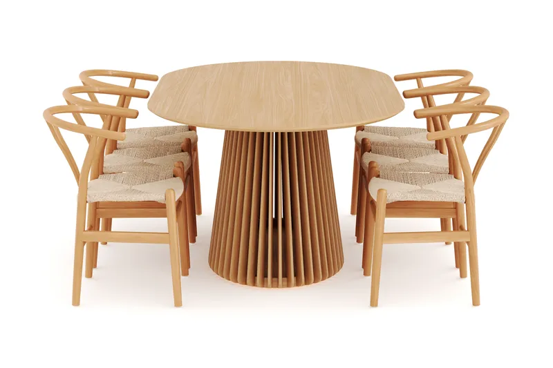 Gontas Matgrupp 200 cm Ovalt Ek med 6 Dastoori Matstol - Natur - Möbler - Bord & matgrupp - Matgrupp