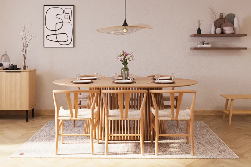 Gontas Matgrupp 200 cm Ovalt Ek med 6 Dastoori Matstol - Natur - Möbler - Bord & matgrupp - Matgrupp