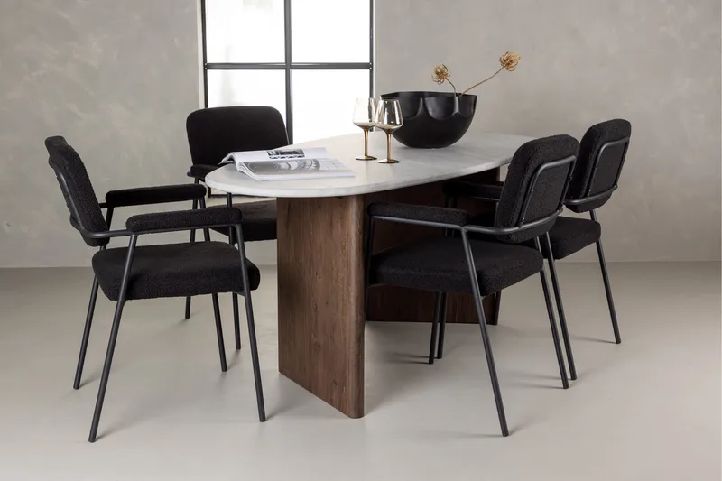 Grönvik Asymmetriskt Matbord 180 cm med Valnöts- och Betongutseende - Beige - Möbler - Bord & matgrupp - Matbord & köksbord