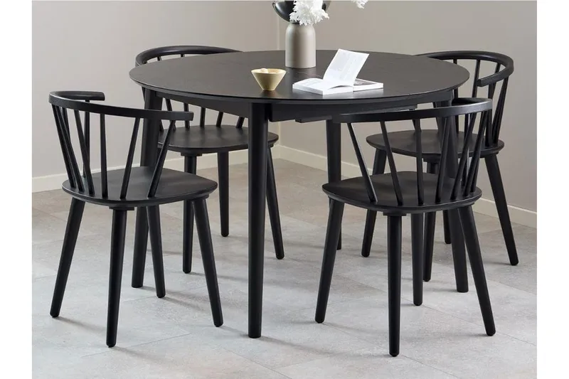 Grasonville Förlängningsbar Matgrupp 115-154 cm + 4 st Matstolar, Svart
