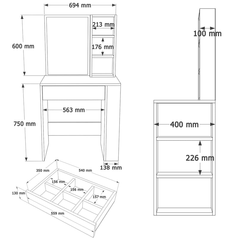 Gravo Sminkbord 69,4x135x40 cm - Vit - Möbler - Bord & matgrupp - Sminkbord & toalettbord