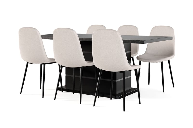 Griffith Förlängningsbart Matbord 180/220 cm Svart +  6 st Naira stol beige med svarta ben, Svart/Beige