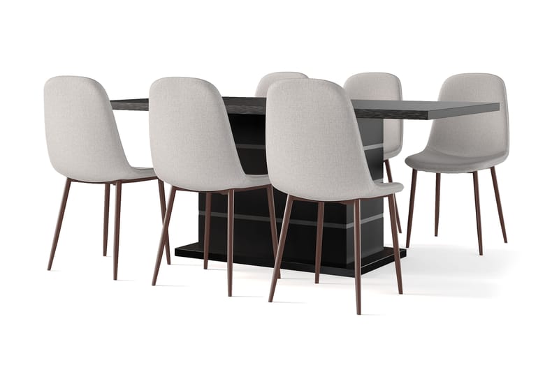 Griffith Förlängningsbart Matbord 180/220 cm Svart +  6 st Naira stol beige med valnöt ben, Svart/Beige