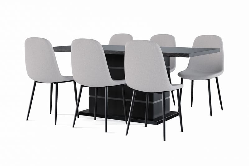 Griffith Förlängningsbart Matbord 180/220 cm Svart +  6 st Naira stol grå med svarta ben, Svart/Grå