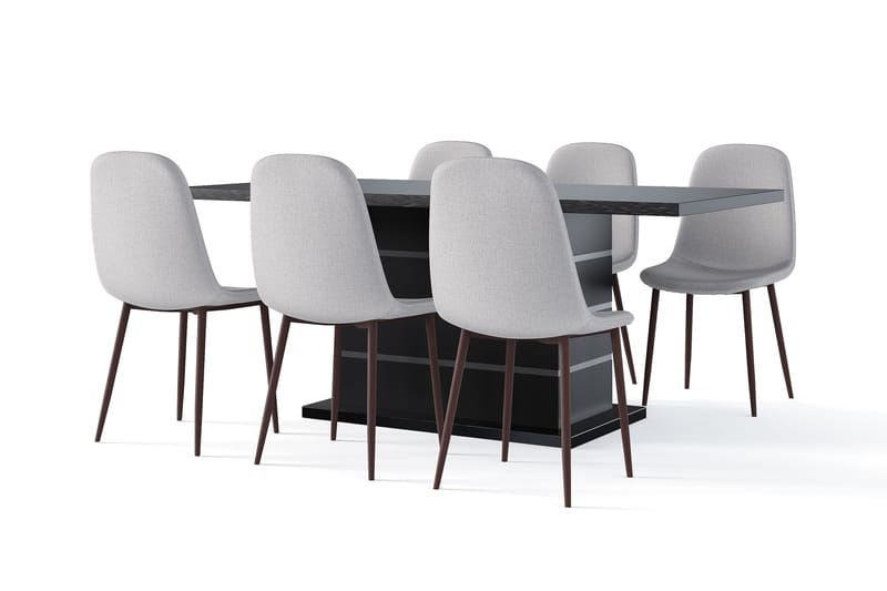 Griffith Förlängningsbart Matbord 180/220 cm Svart +  6 st Naira stol grå med valnöt ben, Svart/Grå