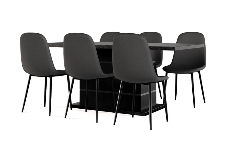 Griffith Förlängningsbart Matbord 180/220 cm Svart +  6 st Naira stol svart med svarta ben, Svart