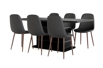 Griffith Förlängningsbart Matbord 180/220 cm Svart +  6 st Naira stol svart med valnöt ben - Svart - Möbler - Bord & matgrupp - Matgrupp