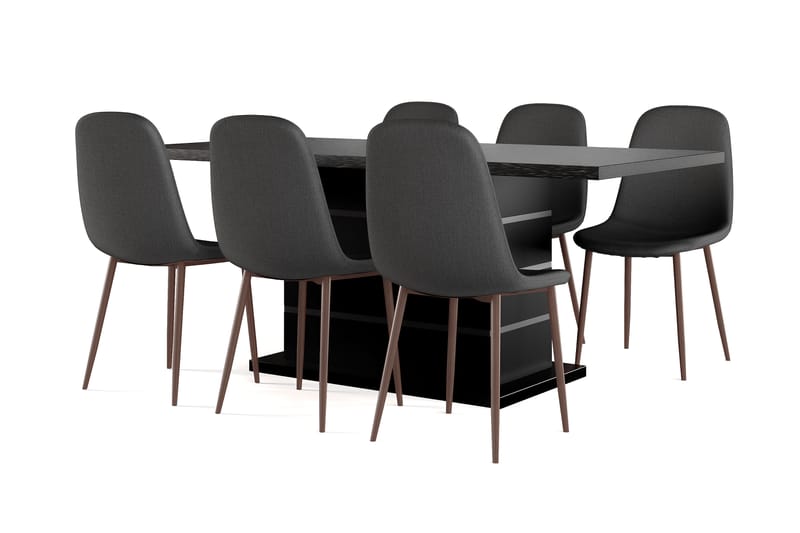 Griffith Förlängningsbart Matbord 180/220 cm Svart +  6 st Naira stol svart med valnöt ben, Svart