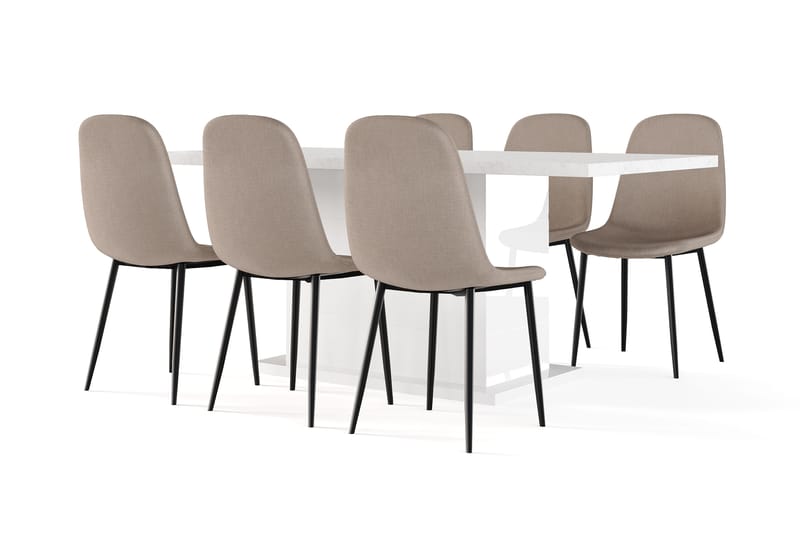 Griffith Matbord 180 cm Förlängningsbart med illäggsskiva +  6 st Naira stol brun med svarta ben, Vit/Brun