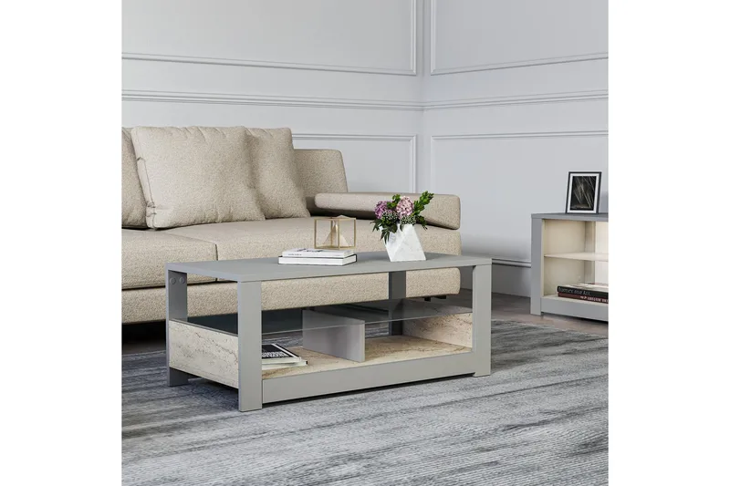 Griselda Soffbord 90 cm - Grå/Travertin - Möbler - Bord & matgrupp - Soffbord
