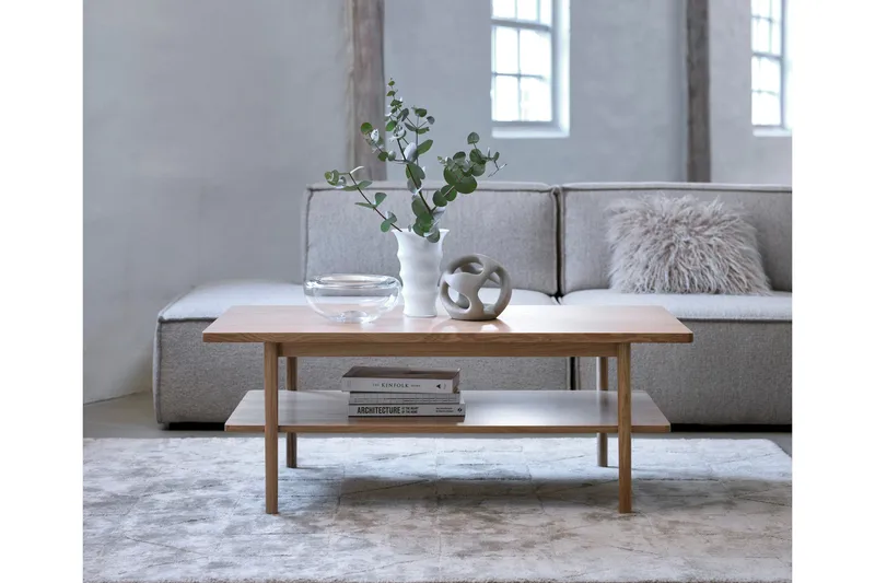 Grumio Rektangulärt Soffbord 120 cm med Hylla i Massivt Trä och Träfanér - Beige - Möbler - Bord & matgrupp - Soffbord