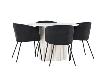 Härön Matgrupp 110 cm Rund med 4 Berit stolar - Vit/Svart - Möbler - Bord & matgrupp - Matgrupp