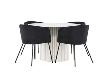 Härön Matgrupp 110 cm Rund med 4 Berit stolar - Vit/Svart - Möbler - Bord & matgrupp - Matgrupp