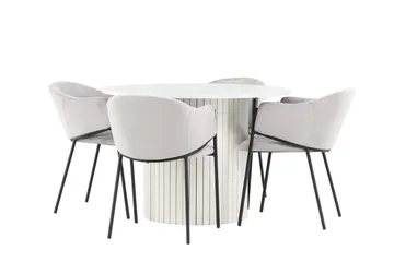 Härön Matgrupp 110 cm Rund med 4 Evelina stolar - Vit/Grå - Möbler - Bord & matgrupp - Matgrupp