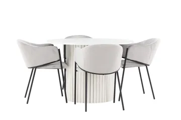 Härön Matgrupp 110 cm Rund med 4 Evelina stolar - Vit/Grå - Möbler - Bord & matgrupp - Matgrupp