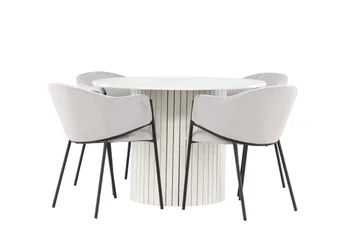 Härön Matgrupp 110 cm Rund med 4 Evelina stolar - Vit/Grå - Möbler - Bord & matgrupp - Matgrupp