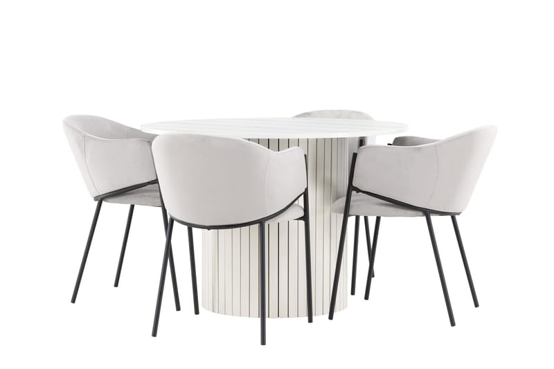 Härön Matgrupp 110 cm Rund med 4 Evelina stolar, Vit/Grå