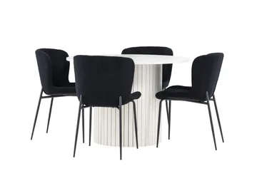 Härön Matgrupp 110 cm Rund med 4 Modesto stolar - Vit/Svart - Möbler - Bord & matgrupp - Matgrupp
