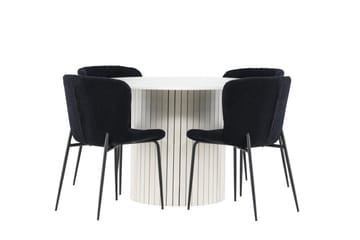 Härön Matgrupp 110 cm Rund med 4 Modesto stolar - Vit/Svart - Möbler - Bord & matgrupp - Matgrupp