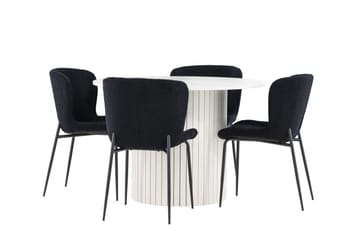Härön Matgrupp 110 cm Rund med 4 Modesto stolar - Vit/Svart - Möbler - Bord & matgrupp - Matgrupp
