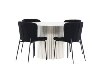 Härön Matgrupp 110 cm Rund med 4 Modesto stolar - Vit/Svart - Möbler - Bord & matgrupp - Matgrupp