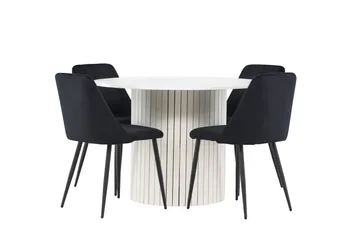 Härön Matgrupp 110 cm Rund med 4 Night stolar - Vit/Svart - Möbler - Bord & matgrupp - Matgrupp