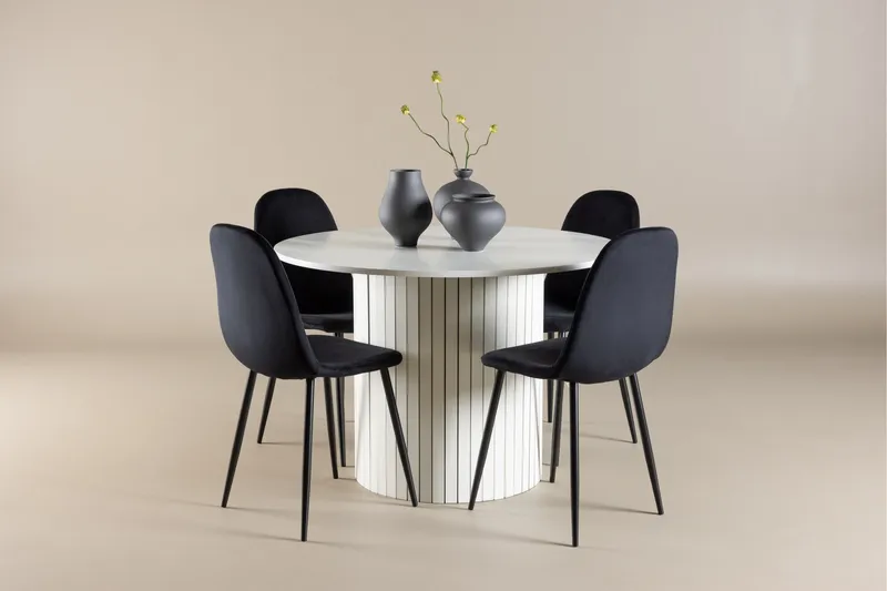 Härön Matgrupp 110 cm Rund med 4 Polar stolar - Vit/Svart - Möbler - Bord & matgrupp - Matgrupp