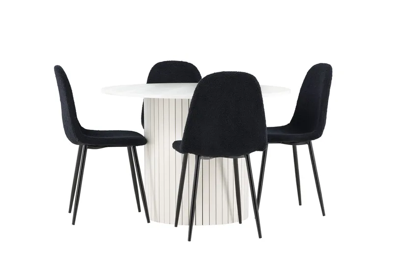 Härön Matgrupp 110 cm Rund med 4 Polar stolar - Vit/Svart - Möbler - Bord & matgrupp - Matgrupp