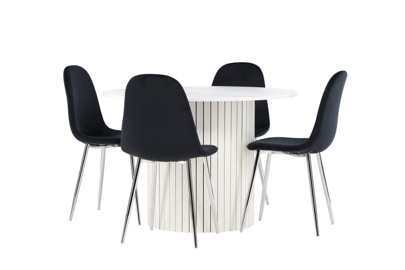 Härön Matgrupp 110 cm Rund med 4 Polar stolar, Vit/Svart