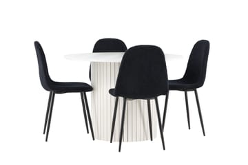 Härön Matgrupp 110 cm Rund med 4 Polar stolar - Vit/Svart - Möbler - Bord & matgrupp - Matgrupp
