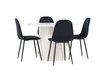 Härön Matgrupp 110 cm Rund med 4 Polar stolar - Vit/Svart - Möbler - Bord & matgrupp - Matgrupp