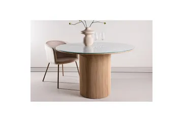 Härön Runt Matbord 120 cm med Glasskiva och Ekutseende - Ljusgrå - Möbler - Bord & matgrupp - Matbord & köksbord