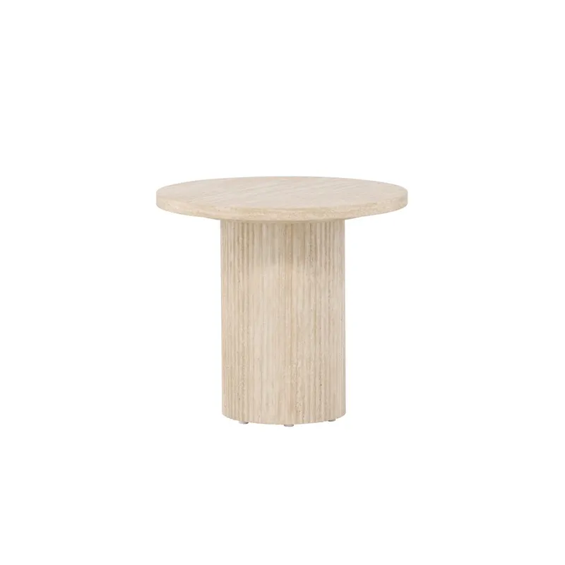 Härön Runt Soffbord 50 cm i Sten med Räfflad Pelarfot, Beige
