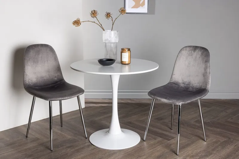 Hamden Matbord 80 cm med 2 Eva Matstol, Ljusgrå, Vit
