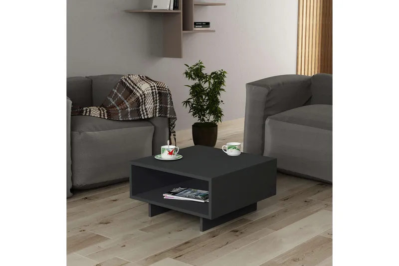 Hapeila Kvadratiskt Soffbord 60 cm med Hyllor i Målat Trä - Antracit - Möbler - Bord & matgrupp - Soffbord