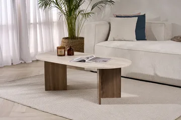 Hasina Ovalt Soffbord 119x60 cm med Travertin- och Valnötsutseende - Beige - Möbler - Bord & matgrupp - Soffbord