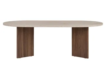 Hasina Ovalt Soffbord 119x60 cm med Travertin- och Valnötsutseende - Beige - Möbler - Bord & matgrupp - Soffbord