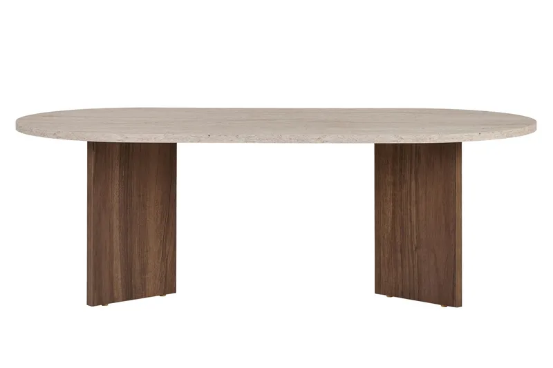 Hasina Ovalt Soffbord 119x60 cm med Travertin- och Valnötsutseende - Beige - Möbler - Bord & matgrupp - Soffbord