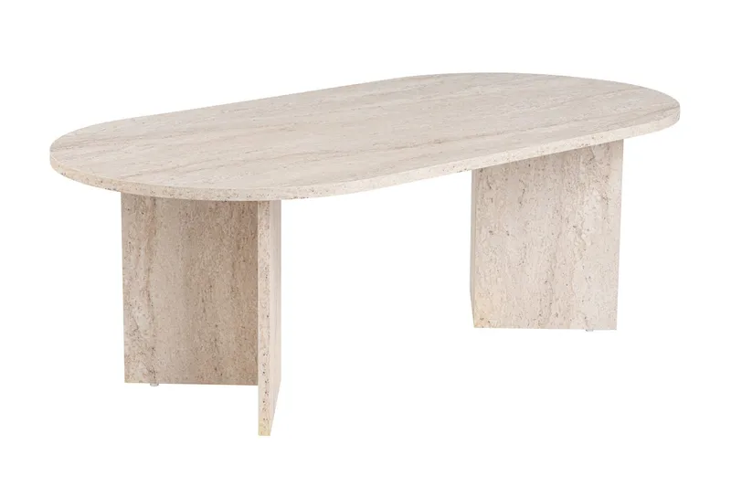 Hasina Ovalt Soffbord 119x60 cm med Travertinutseende, Vit