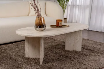 Hasina Ovalt Soffbord 119x60 cm med Travertinutseende - Vit - Möbler - Bord & matgrupp - Soffbord