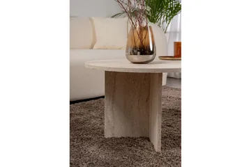 Hasina Ovalt Soffbord 119x60 cm med Travertinutseende - Vit - Möbler - Bord & matgrupp - Soffbord